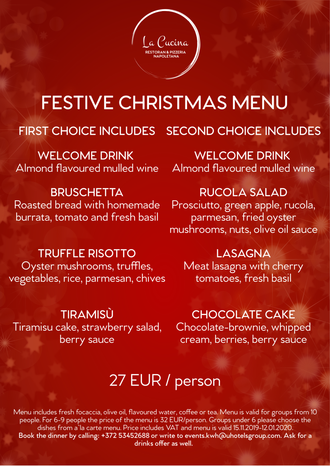Winter Special Menu La Cucina Pizzeria